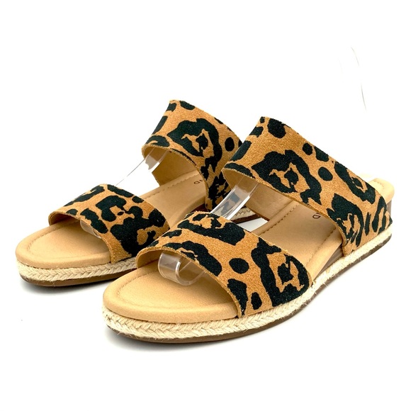 Lucky Brand Shoes - Lucky Brand Wyntor Wedge Sandals Women’s Size 7.5 Espadrille Leopard Leather Tan